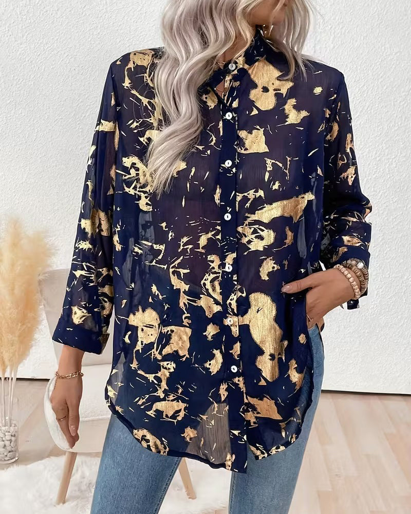 Long-Sleeved Printed Fashionable Casual Shirt