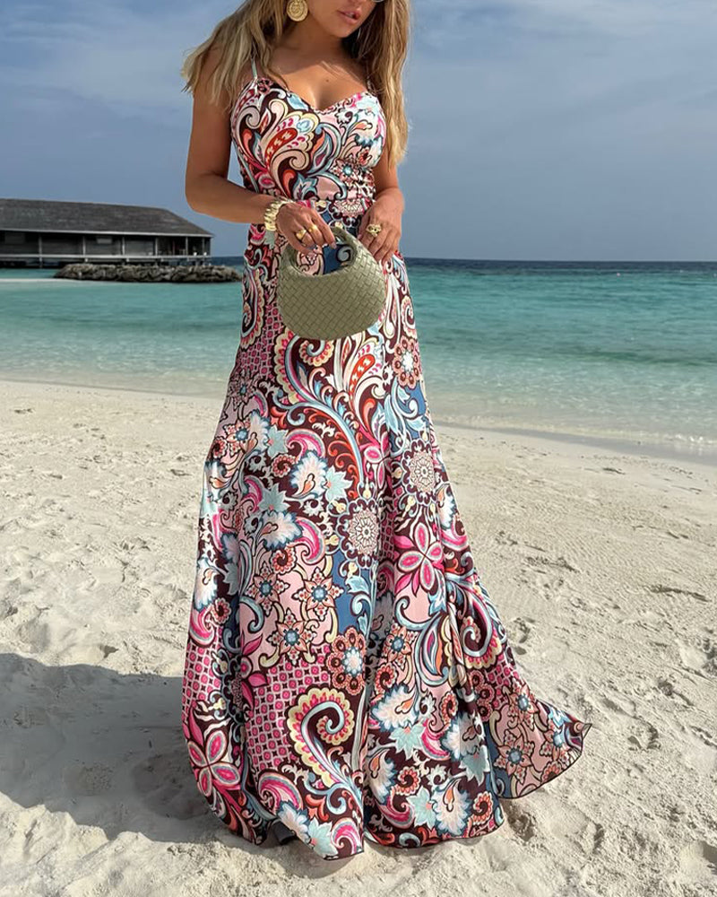 Strandurlaub-Print-Slingkleid