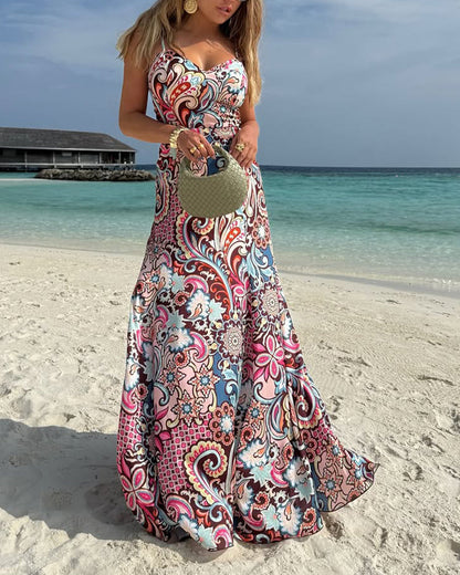 Strandurlaub-Print-Slingkleid