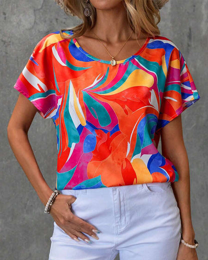 Round Neck Short Sleeve Printed T-Shirt