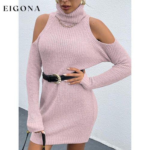 Cold Shoulder Turtleneck Sweater Dress clothes Romantichut Ship From Overseas