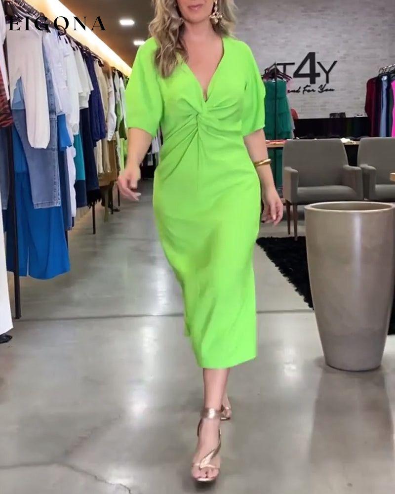 Solid color twist V-neck long dress casual dresses spring summer