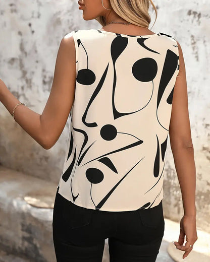 Ärmelloses Top mit schrägem Kragen und Print