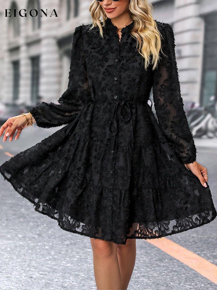 V-Neck Long Sleeve Buttoned Dress clothes dress dresses Hundredth long sleeve dresses Ship From Overseas trend