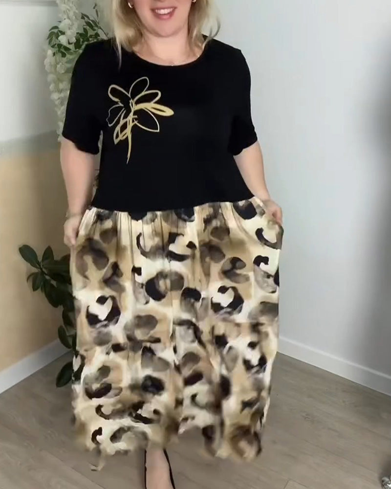 Ink Leopard Print Patchwork Dress