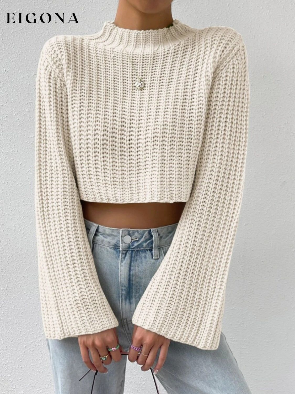 Mock Neck Long Sleeve Cropped Sweater C.J@MZ clothes crop top crop tops cropped cropped sweater cropped top croptop long sleeves Ship From Overseas shirt shirts sweater sweaters top tops turtleneck sweater