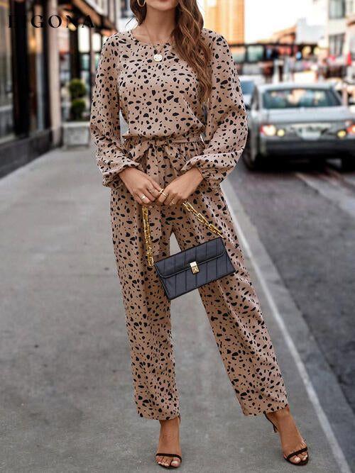 Leopard Tie Front Balloon Sleeve Jumpsuit Bigh clothes Jumper Jumpsuit Rompers Ship From Overseas