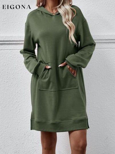 Slit Long Sleeve Hooded Dress with Pocket Changeable clothes Ship From Overseas
