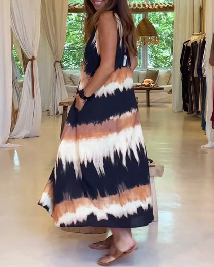 Lässiges ärmelloses Kleid mit V-Ausschnitt und Print