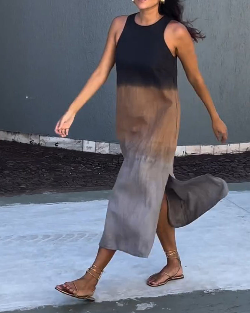 Ermeløs gradient kjole med rund hals