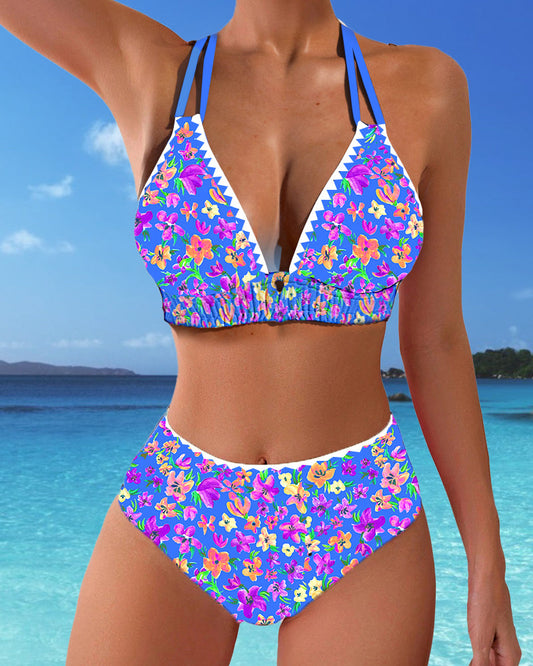 Sexy Bikini mit V-Ausschnitt und Blumenmuster