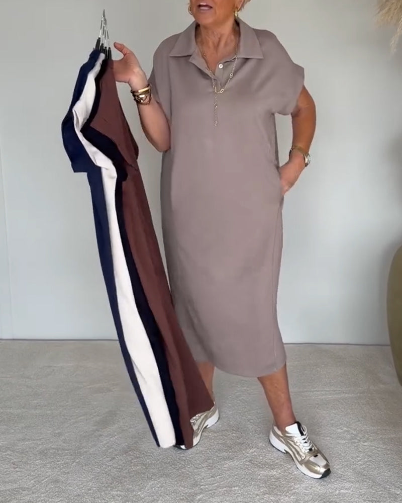 Casual Loose Polo Neck Dress