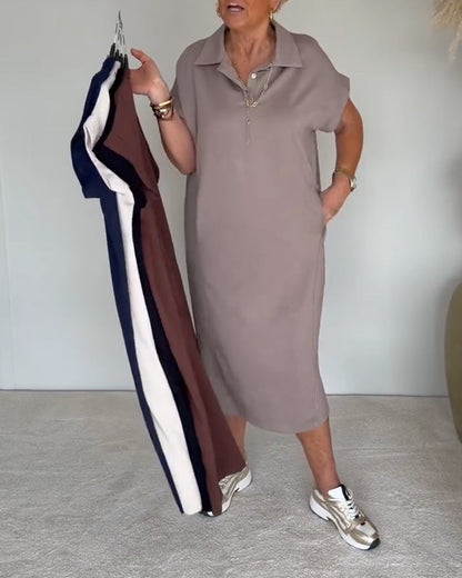 Casual Loose Polo Neck Dress