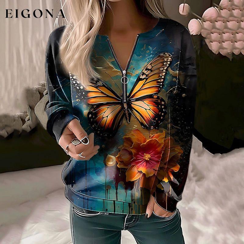Casual Butterfly Print Sweatshirt Multicolor best Best Sellings clothes Plus Size Sale tops Topseller