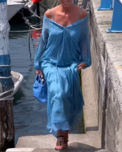 Camisole-Kleid mit Revers und Punktemuster