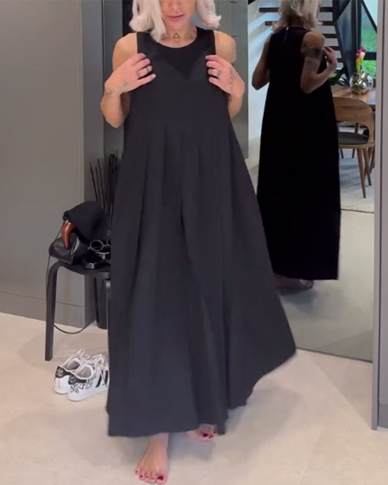 Elegante vestido regata plissado em cor sólida