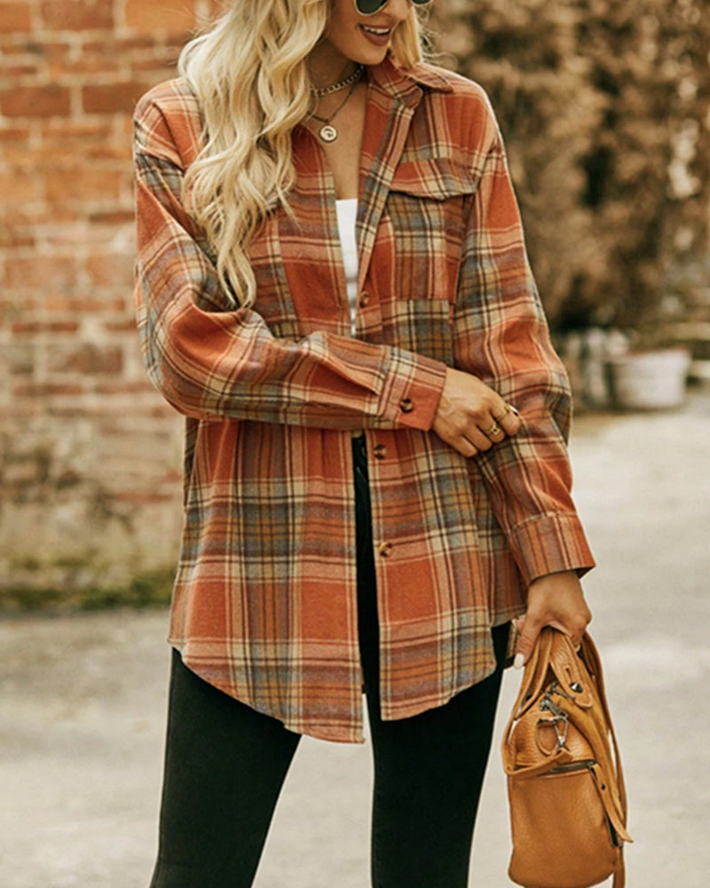 Modisches Hemd mit Revers und Karomuster