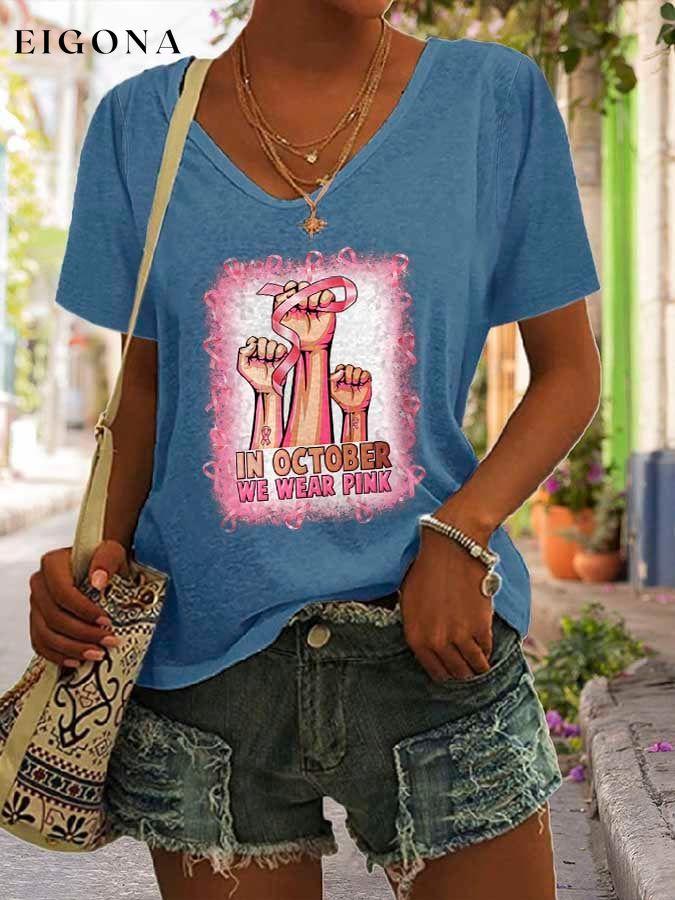 Women Breast Cancer Awareness In October We Wear Pink V-Neck Print T-Shirt fall sale