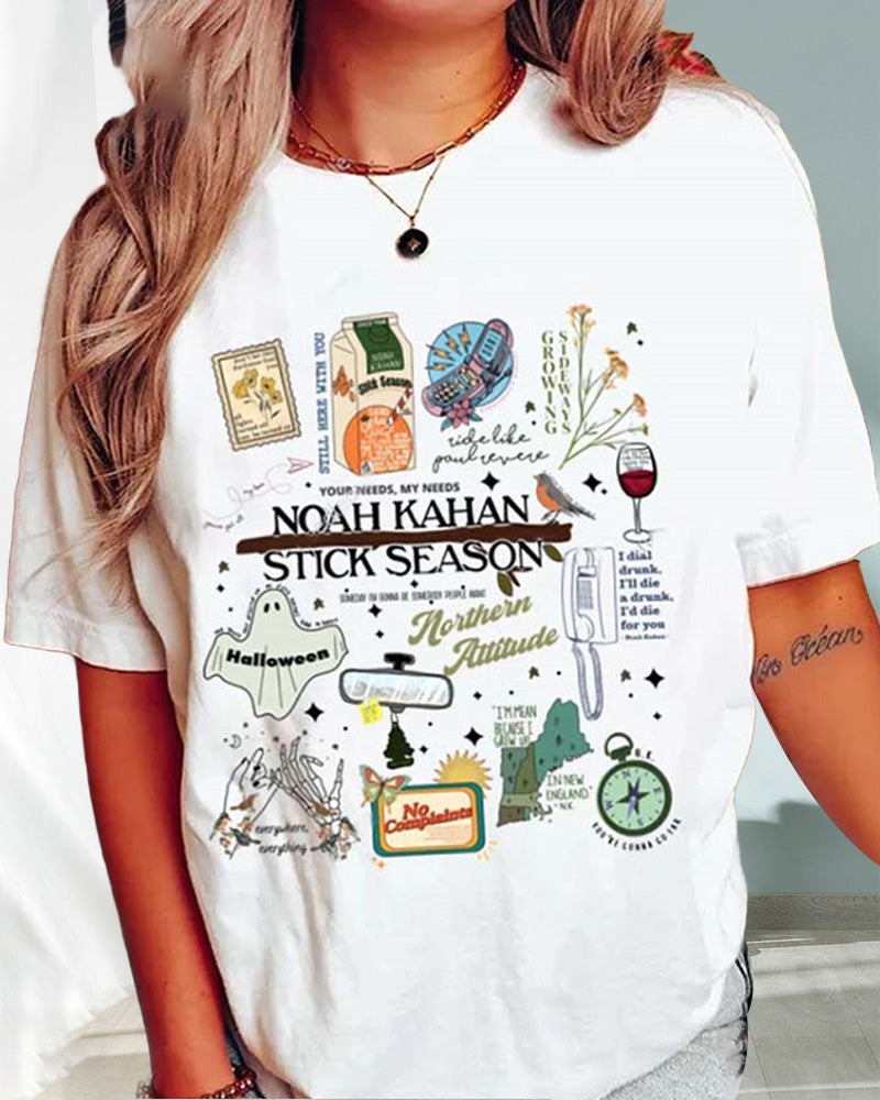 Cartoon letter printed round neck casual t-shirt summer t-shirts