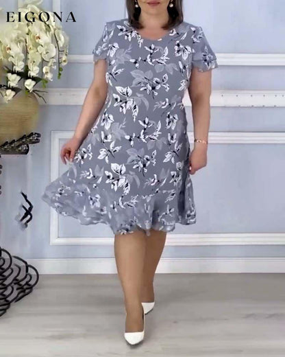 Leaf print short sleeve casual midi dress casual dresses spring summer