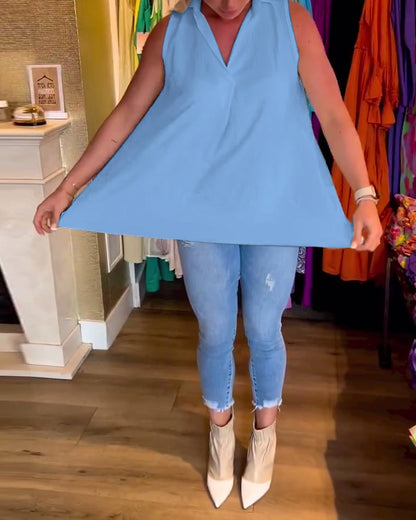 Top froncé sans manches à revers