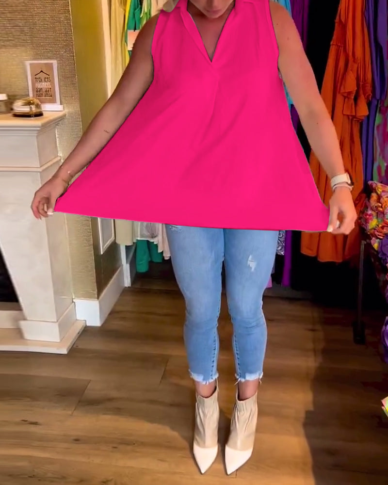 Top froncé sans manches à revers