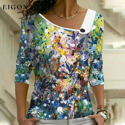 Colorful Floral Print T-Shirt Multicolor best Best Sellings clothes Plus Size Sale tops Topseller