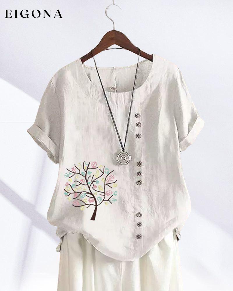 Cut Out Midi Dress with Solid Color 23BF clothes Cotton and Linen Short Sleeve Tops T-shirts Tops/Blouses