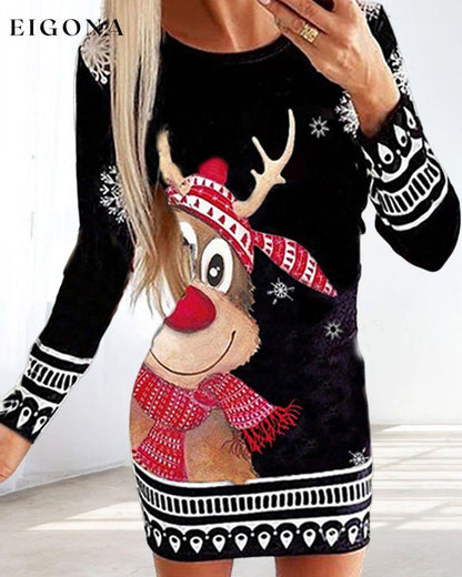 Christmas Moose Print Dress 23BF casual dresses christmas Clothes Dresses