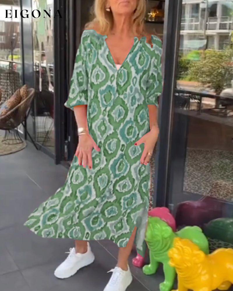 Fashion print half sleeve dress Green 23BF Casual Dresses Clothes Dresses Spring Summer