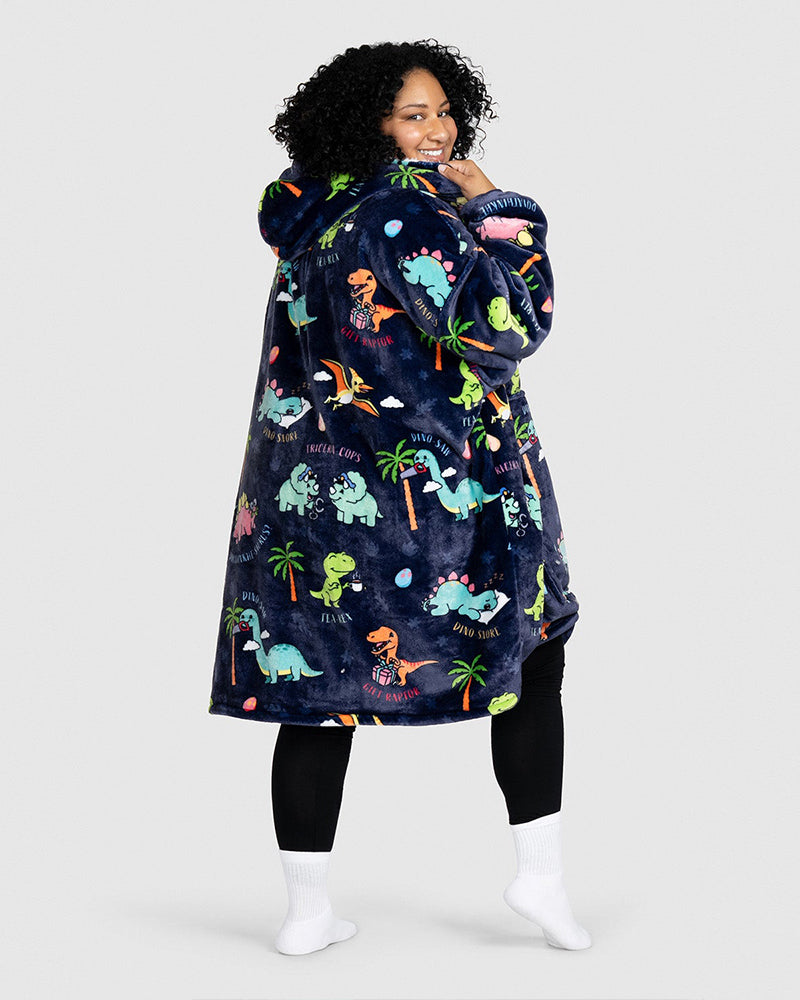 Dinosaur print loose blanket hoodie 2024 f/w Blanket Hoodies