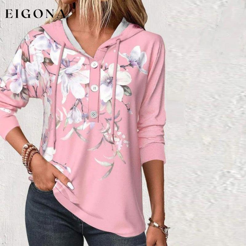 Floral Print Hooded Sweatshirt Pink best Best Sellings clothes Plus Size Sale tops Topseller