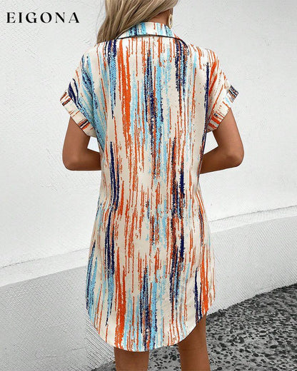 Print Short Sleeve Shirt Dress 23BF Casual Dresses Clothes Dress Dresses Summer