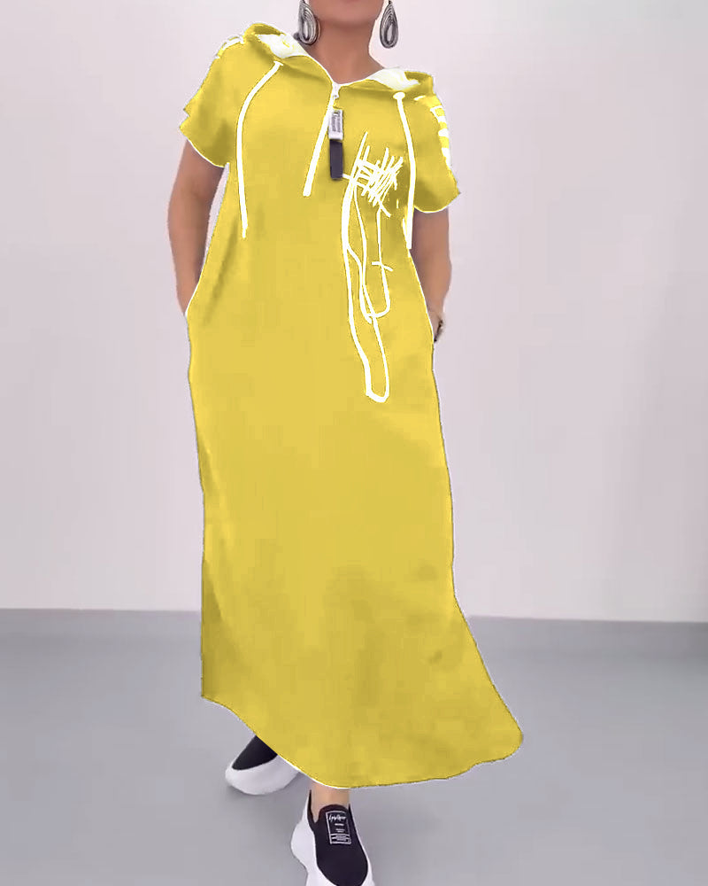 Lockeres Kontrastkleid mit halbem Reißverschluss