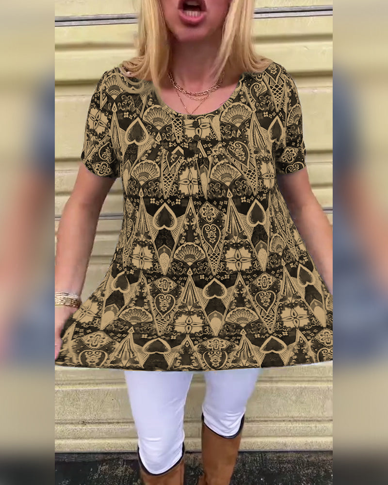 Lässiges Retro-T-Shirt mit Rundhalsausschnitt und Aufdruck