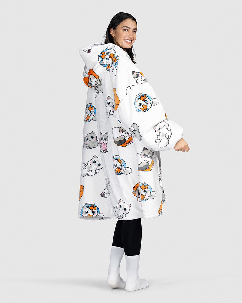 Grey cat print blanket hoodie 2024 F/W blanket hoodie