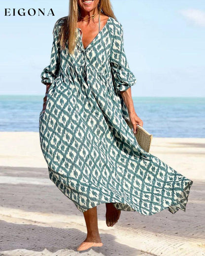 Square print v-neck dress Casual Dresses Clothes Dresses SALE Spring Summer