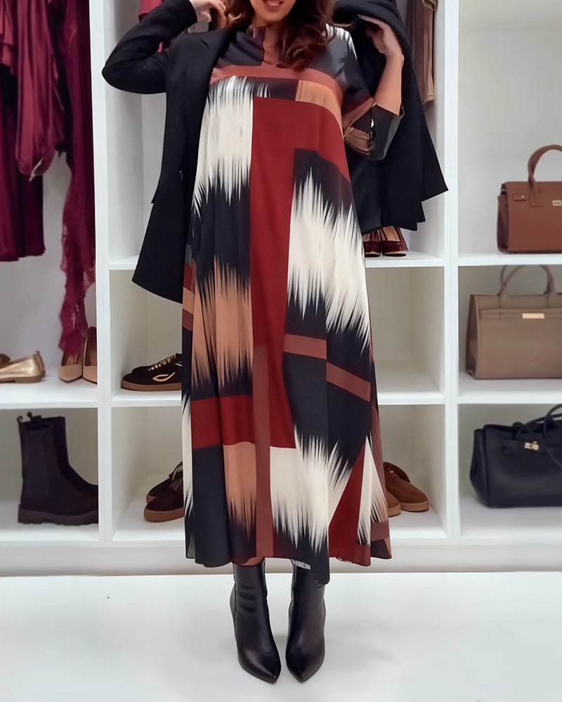 Fashion Printed Round Neck Long Sleeve Dress