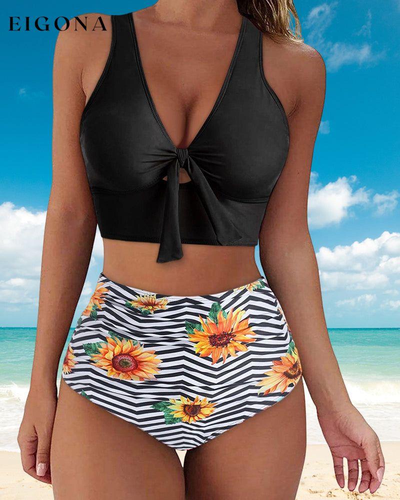 High Waist Push Up Floral Print Bikinis Sunflower black and white stripes 23BF Bikinis Clothes Summer Swimwear