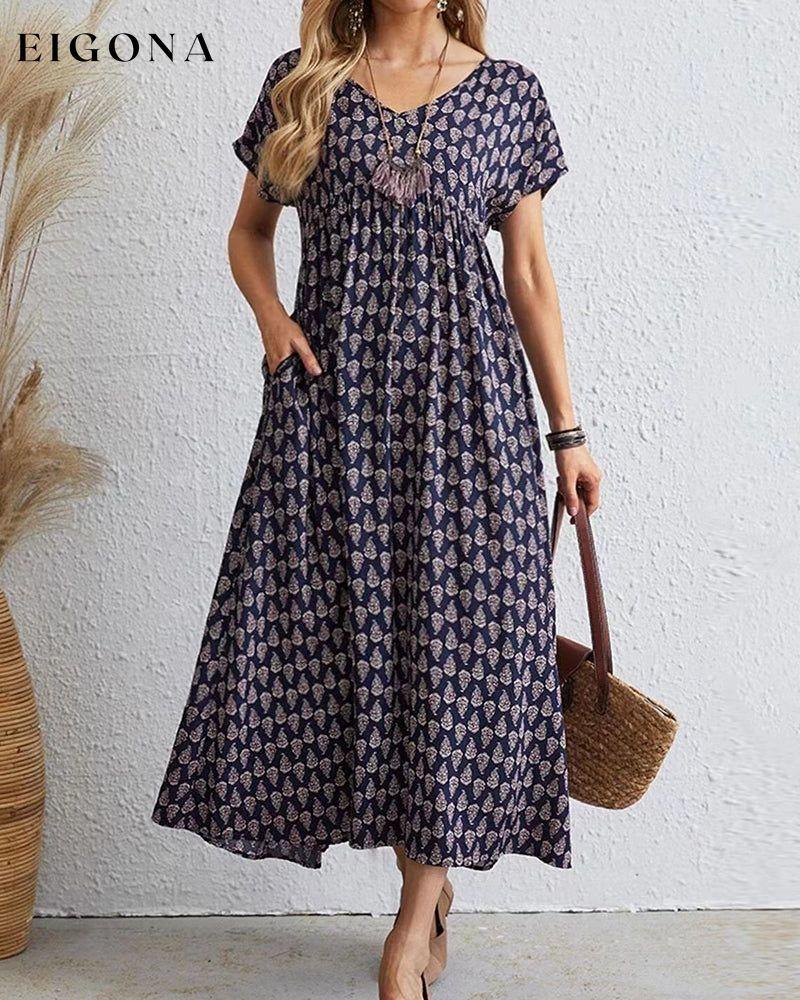 V neck short sleeve long dress 23BF Casual Dresses Clothes Dresses Spring Summer Vacation Dresses