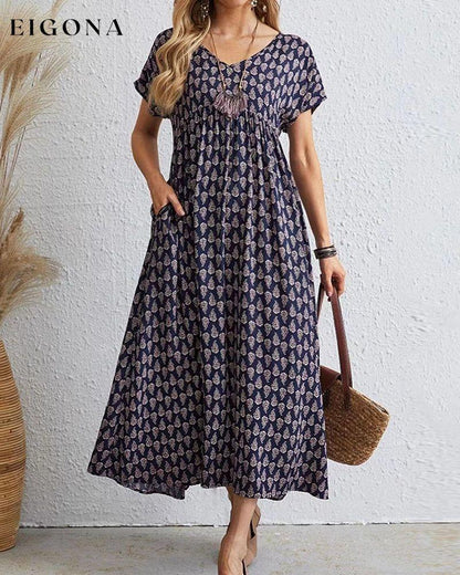 V neck short sleeve long dress 23BF Casual Dresses Clothes Dresses Spring Summer Vacation Dresses