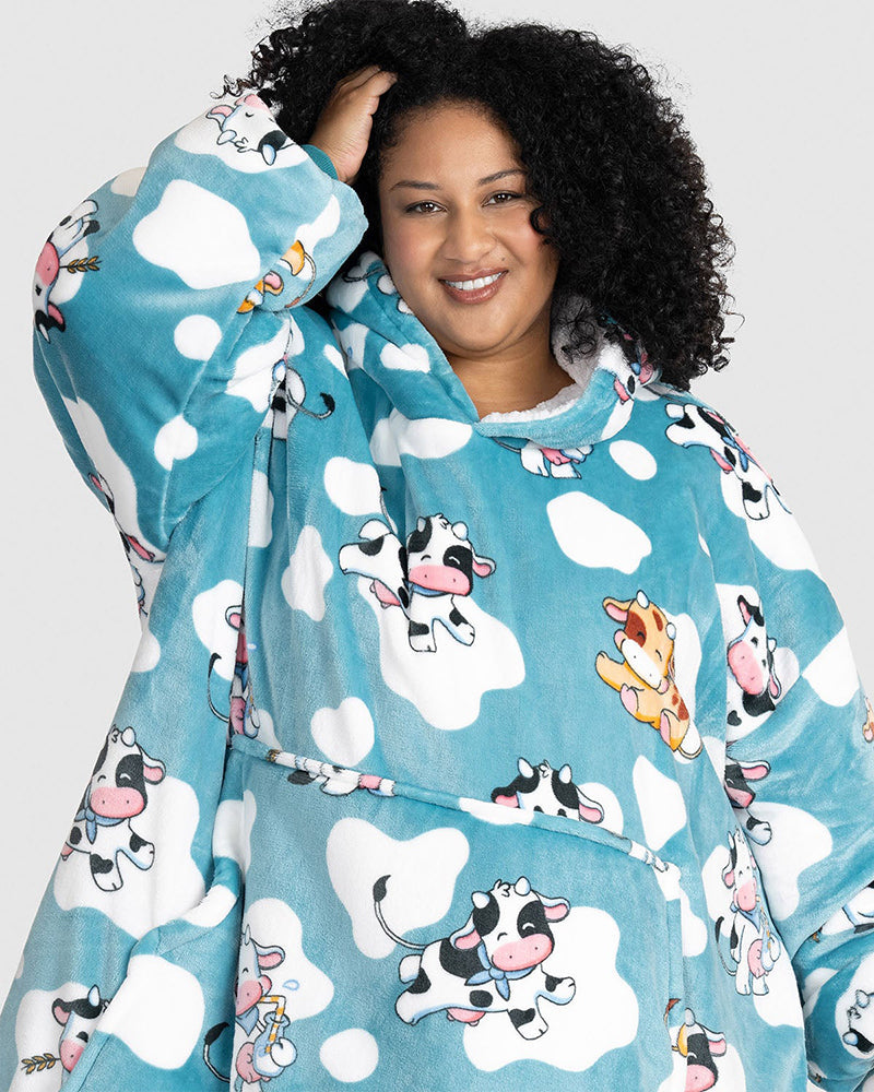 Cute Cow Loose Blanket Hoodie 2024 f/w Blanket Hoodies