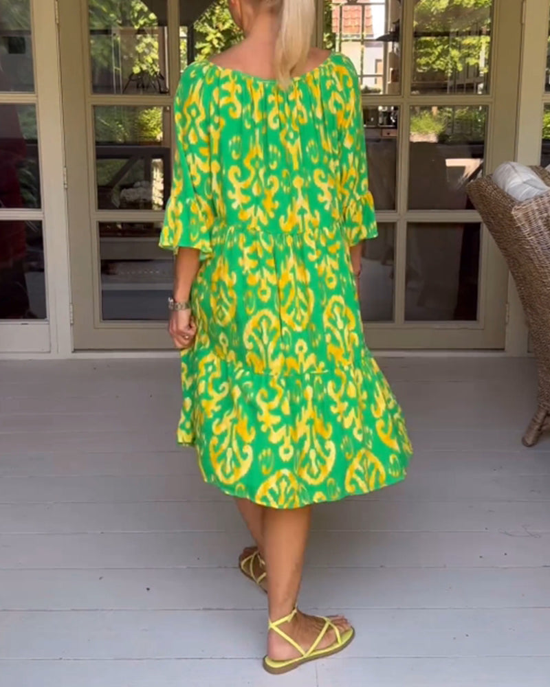 Lockeres Kleid mit Glockenärmeln und Print