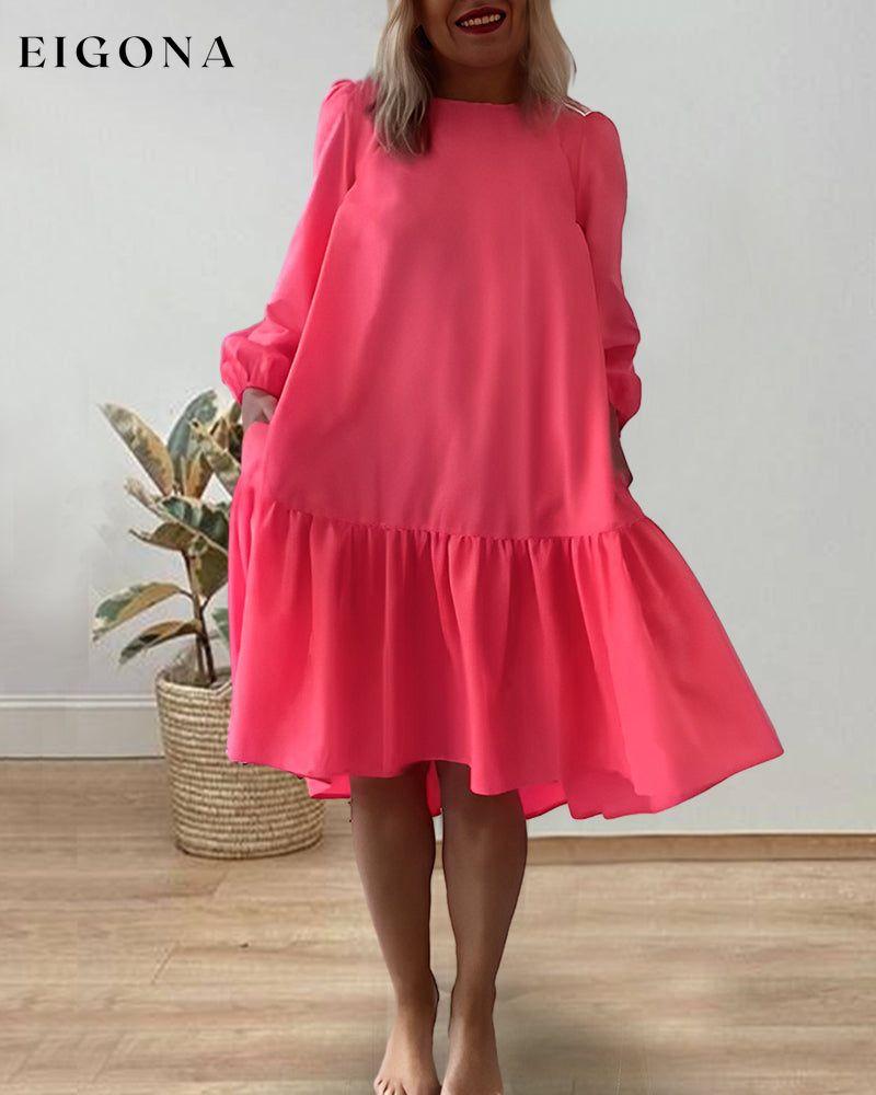 Solid color round neck long sleeve dress 23BF Casual Dresses Clothes Dresses Spring Summer