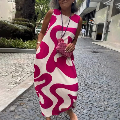 Ärmelloses Kleid mit Rundhalsausschnitt und geometrischem Print