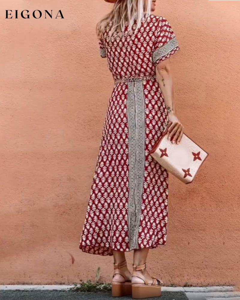 Vintage V Neck Print Dress 23BF Casual Dresses Clothes Dress Dresses Summer vacation dresses