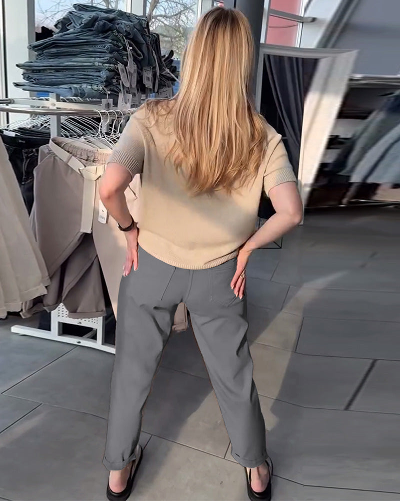 Einfarbige, lässige, gerade Hose