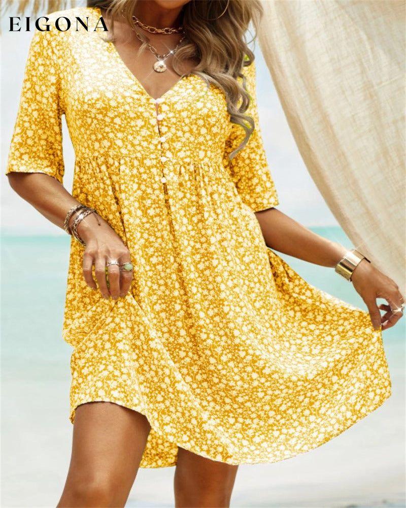 Floral pattern summer dress Yellow 2022 F/W 23BF Casual Dresses Clothes Dresses Spring Summer