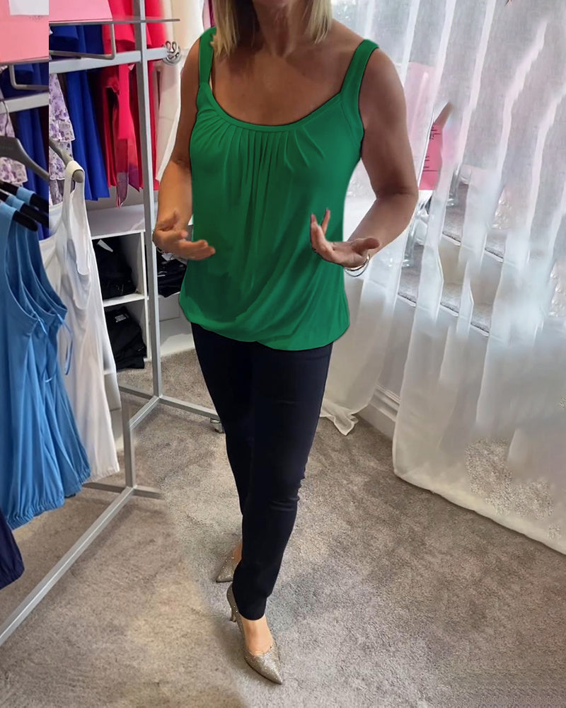 Set Pleated solid casual sleeveless top