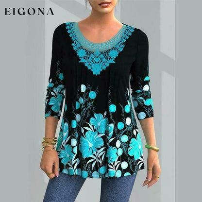 Elegant Floral Print Shirt Light Blue Best Sellings clothes Plus Size Sale tops Topseller